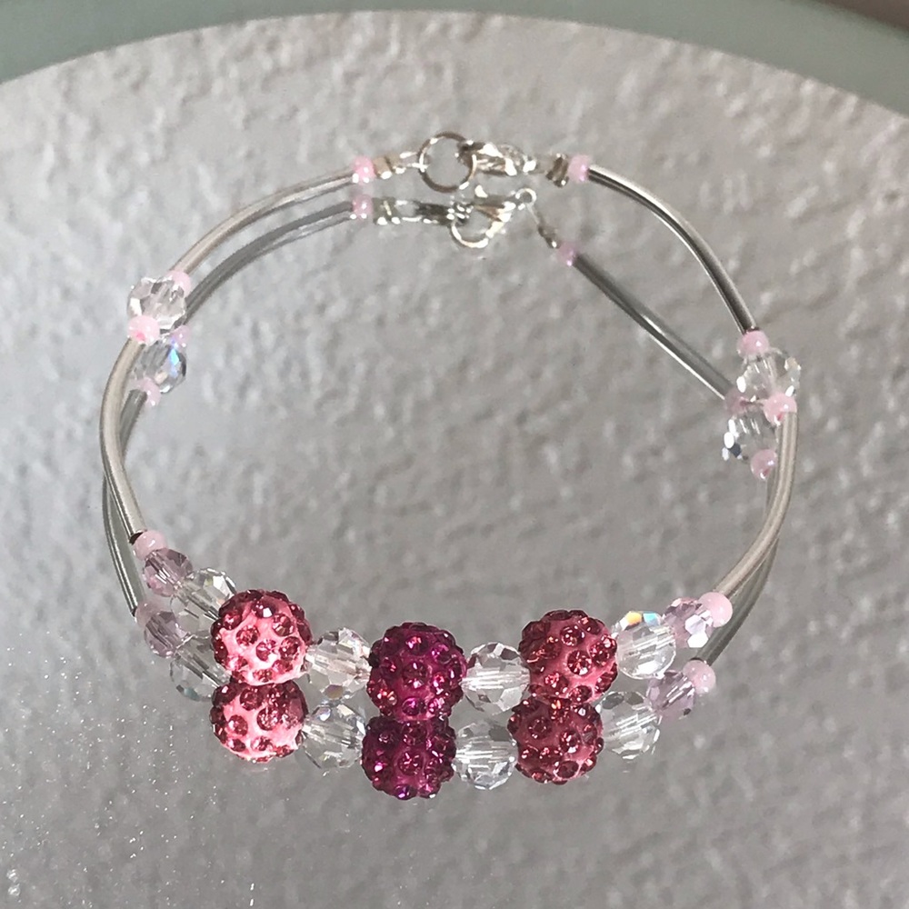 Pink disco ball bead bracelet